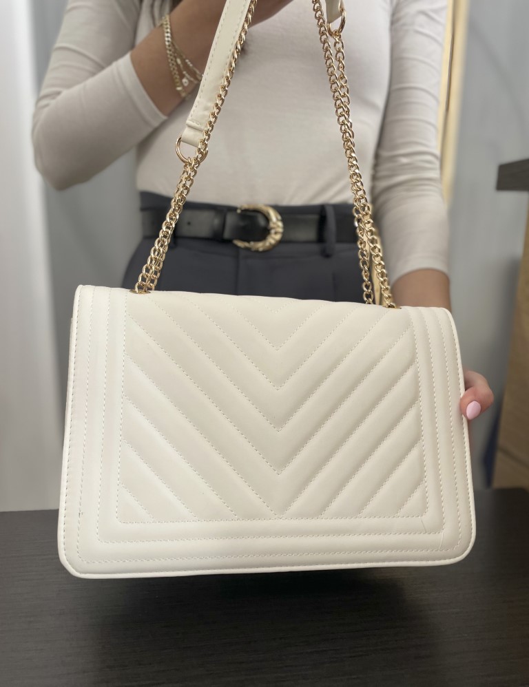 Γυναικεία καπιτονέ τσάντα ώμου λευκή δερματίνη P8469W φωτογραφία